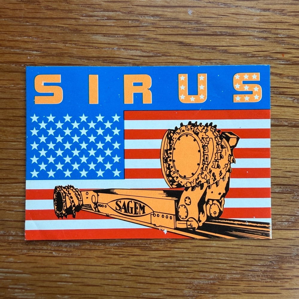Vintage SIRUS SAGEM Mining Machine American Flag Sticker Decal Industrial